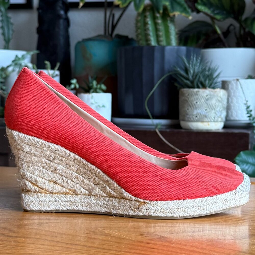 J.Crew Shoes Womens 10 Canvas Seville Wedge Espadrille Slip On Heels RED